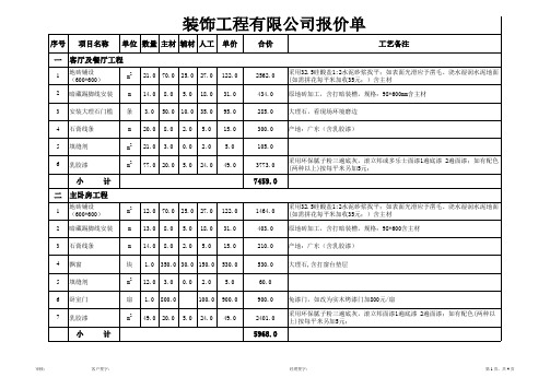 装修公司报价单(56 m2 含主材)