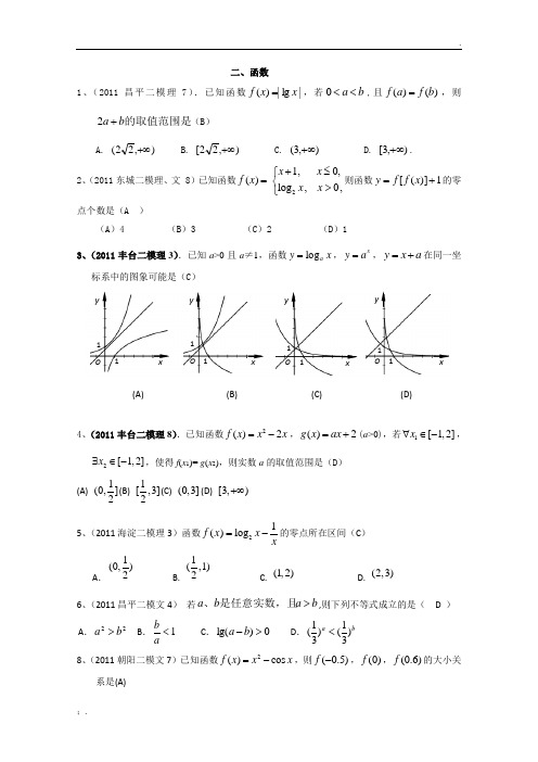 【数学】2011年北京市各区二模试题分类解析(2)：函数