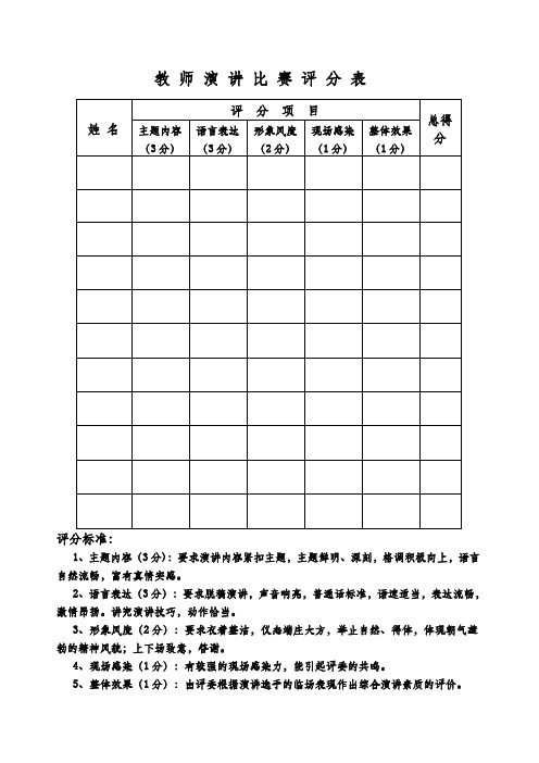 青年教师演讲比赛评分表