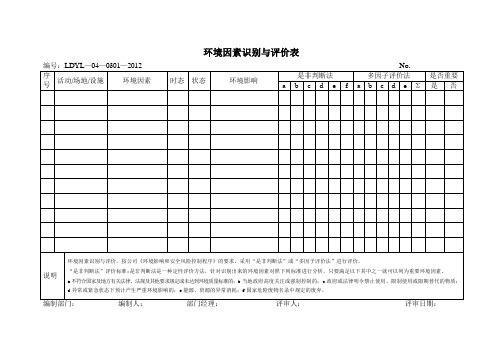 环境因素识别与评价表