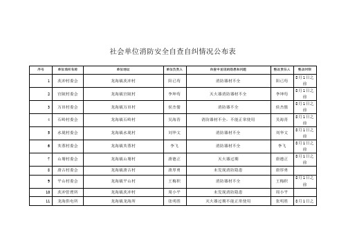 社会单位消防安全自查自纠情况公布表