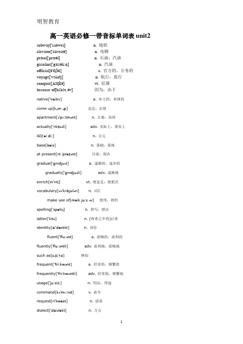 高一英语必修一带音标的单词表unit2