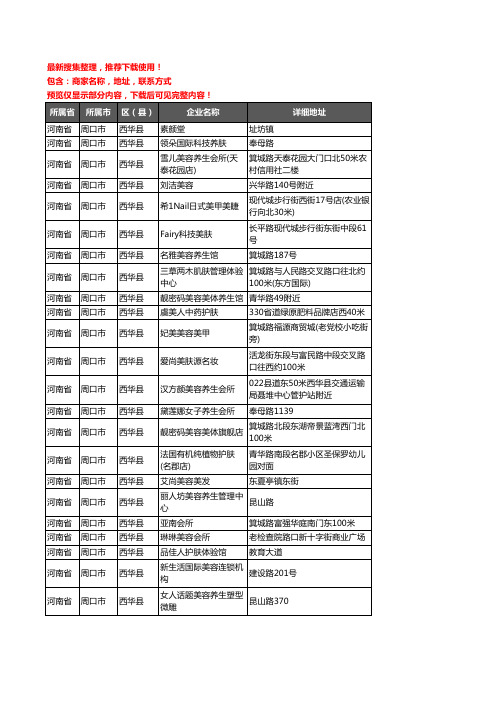 新版河南省周口市西华县美容院企业公司商家户名录单联系方式地址大全243家