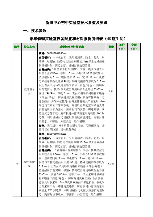 新田中心初中实验室技术参数及要求