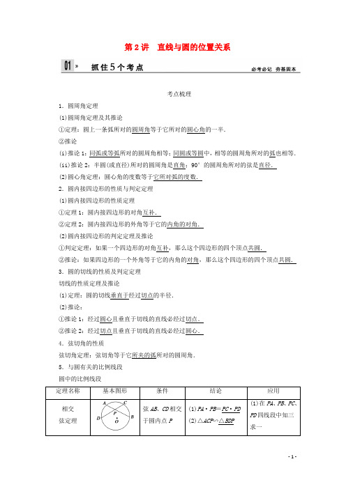 2014届高考数学一轮复习 13.2 直线与圆的位置关系考点及自测 理 新人教A版