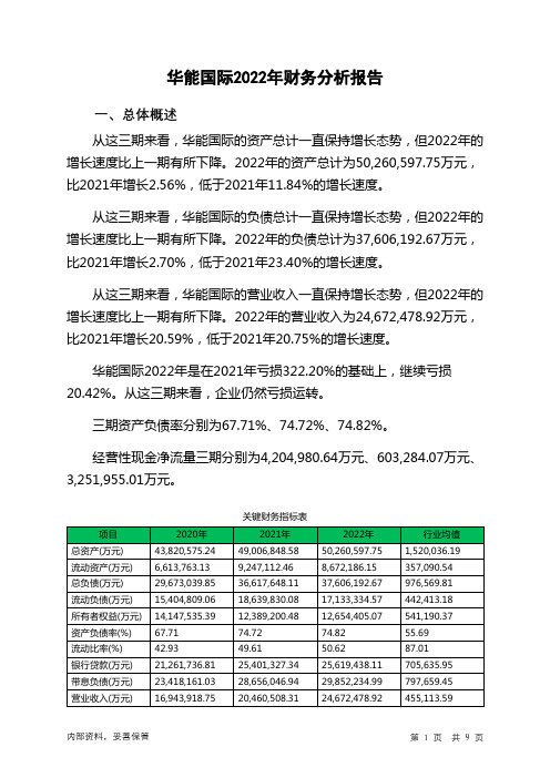 600011华能国际2022年财务分析报告-银行版