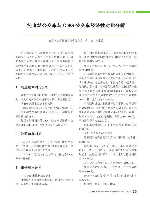 纯电动公交车与CNG公交车经济性对比分析