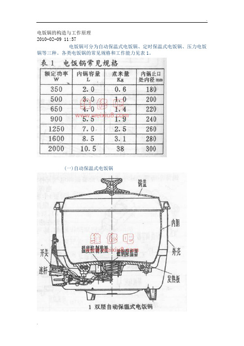 电饭煲工作原理及结构