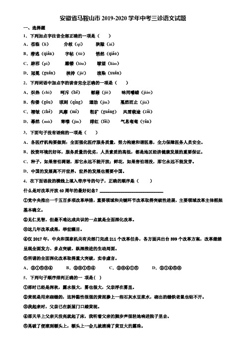 安徽省马鞍山市2019-2020学年中考三诊语文试题含解析