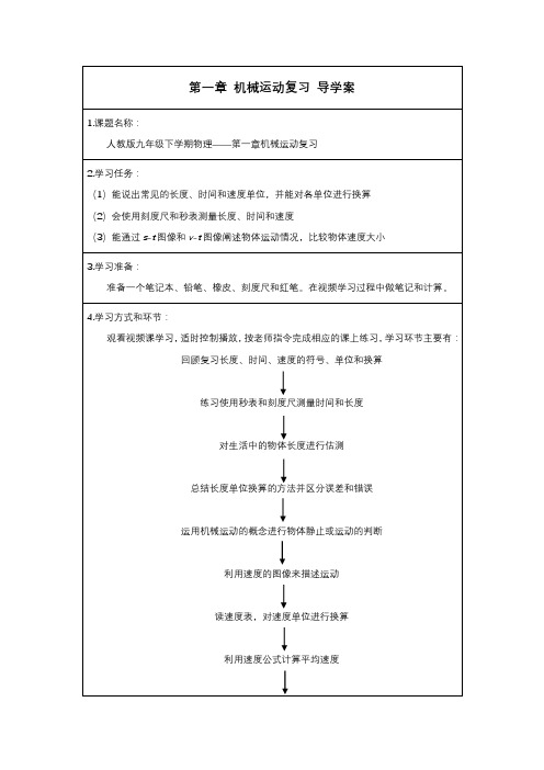 人教版初中物理九年级下册第一章 机械运动复习-学习任务