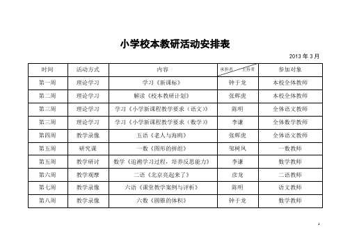 小学校本教研活动安排表