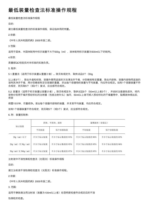 最低装量检查法标准操作规程