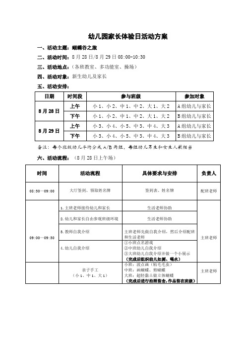 幼儿园家长体验日活动方案