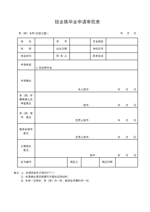 结业换毕业申请审批表【模板】