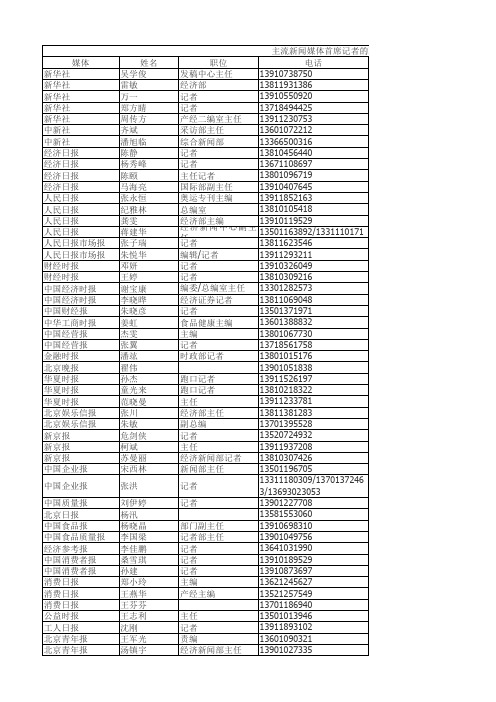主流新闻媒体首席记者的联系方式
