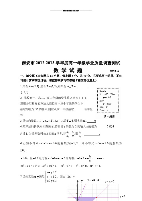 苏教版高中数学必修五-高一年级学业质量调查测试.doc