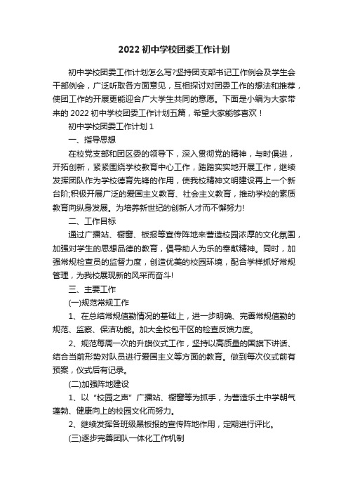 2022初中学校团委工作计划