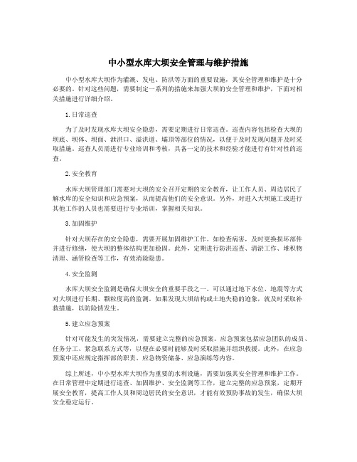 中小型水库大坝安全管理与维护措施