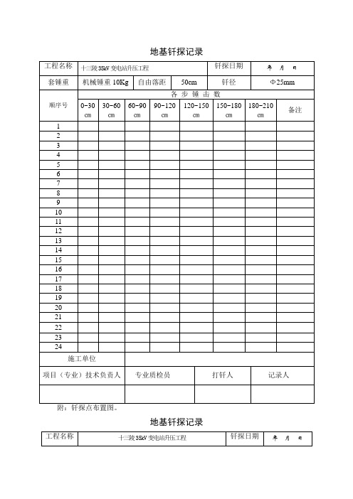 地基钎探记录表