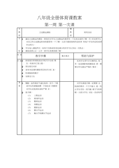 人教版八年级体育上册全册教案