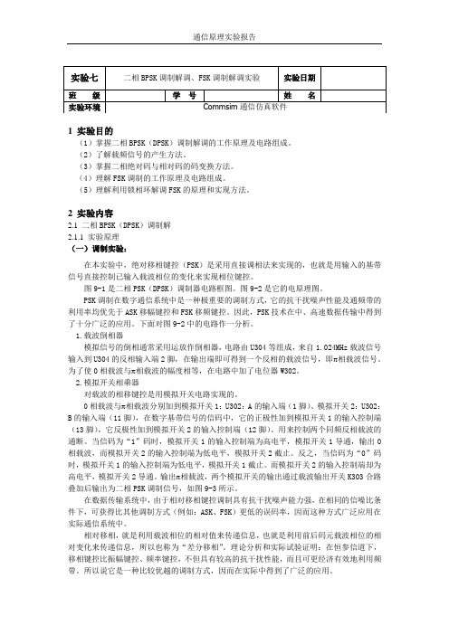 通信原理实验：二相BPSK调制解调、FSK调制解调实验