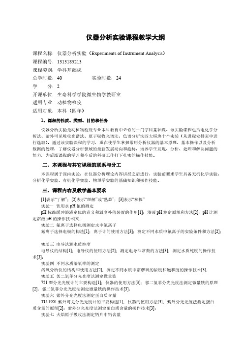 仪器分析实验课程教学大纲