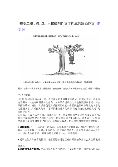 完整版山东省泰安二模树鸟人和说明性文字构成的漫画作文