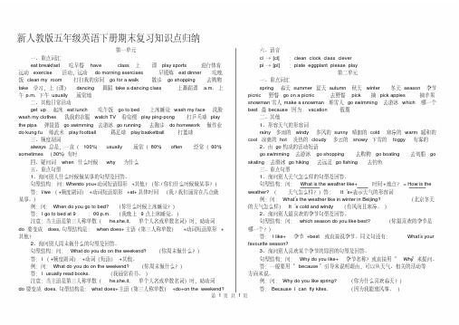 新人教版五年级英语下册期末复习知识点归纳(全册)