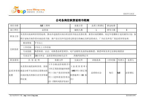 SQE工程师岗位职责说明书