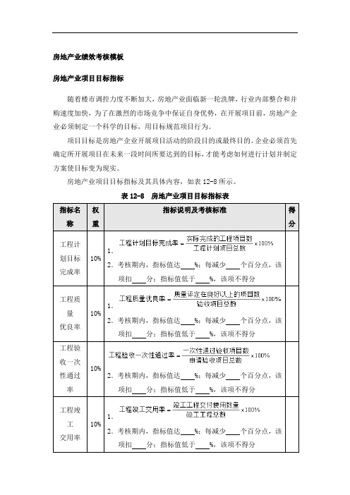 绩效考核模板：房地产项目目标、质量、成本、销售指标