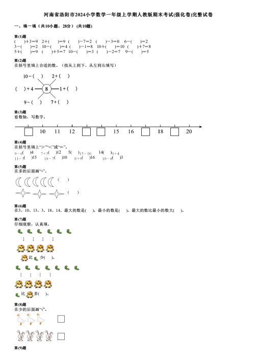 河南省洛阳市2024小学数学一年级上学期人教版期末考试(强化卷)完整试卷