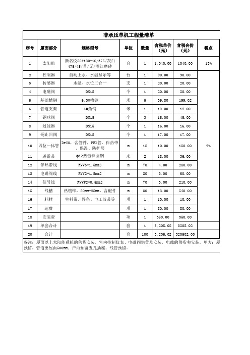 屋顶式单机太阳能报价模板