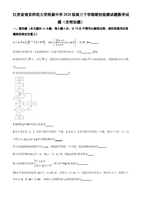 2020届江苏省南京师大附中高三下学期期初数学试题