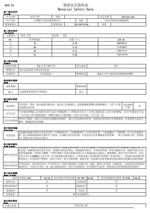 MSDS混合气体