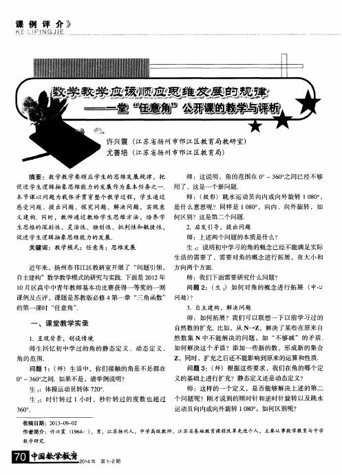 数学教学应该顺应思维发展的规律——一堂“任意角”公开课的教学与评析