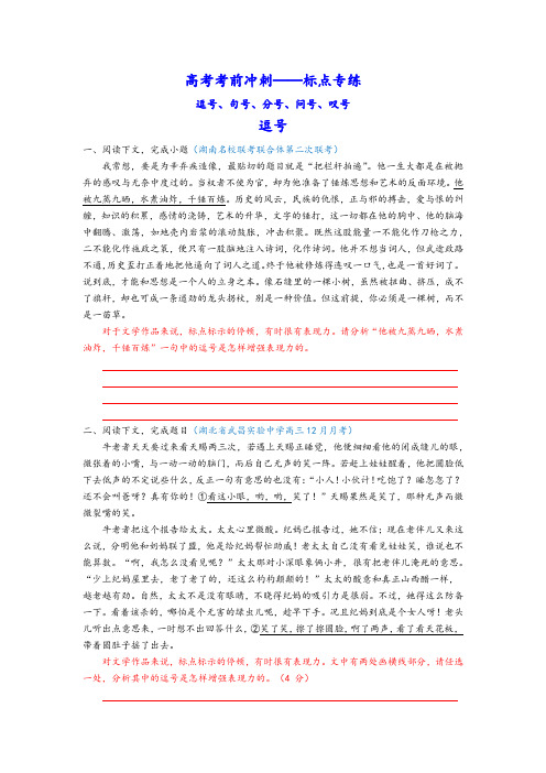 高考考前冲刺标点符号专项训练——逗号、句号、分号、问号、叹号