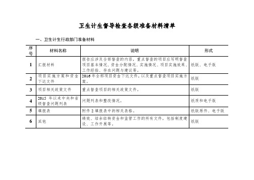 卫生计生督导检查各级准备材料清单