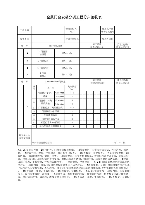 门窗自检表