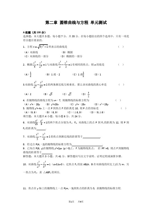 高中数学 第二章 圆锥曲线与方程 单元测试1