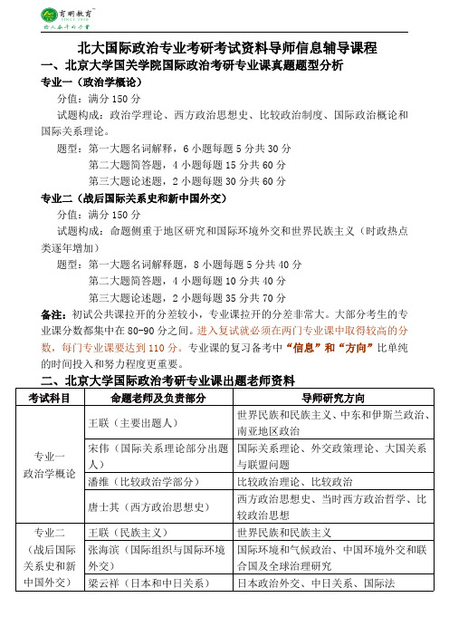 北大国际政治专业考研考试资料导师信息复习经验内部资料历年专业课真题答案-育明考研考博