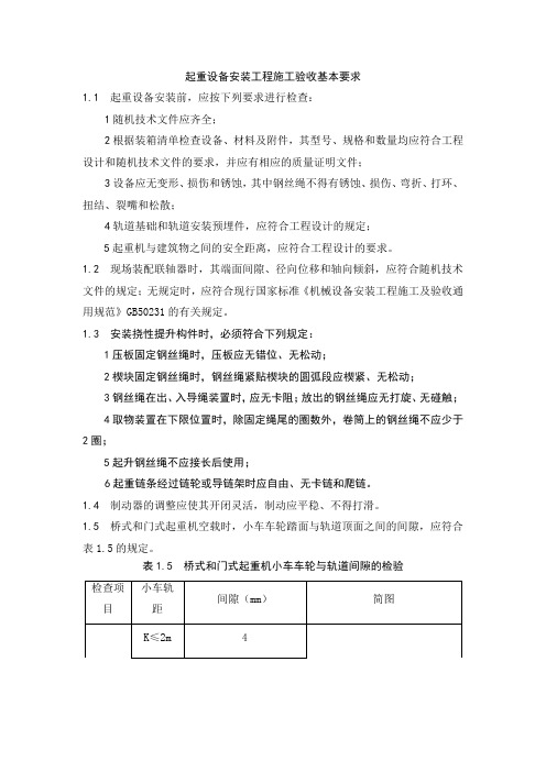 起重设备安装工程施工验收基本要求