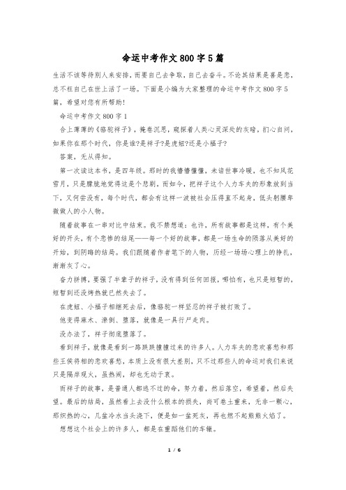 命运中考作文800字5篇