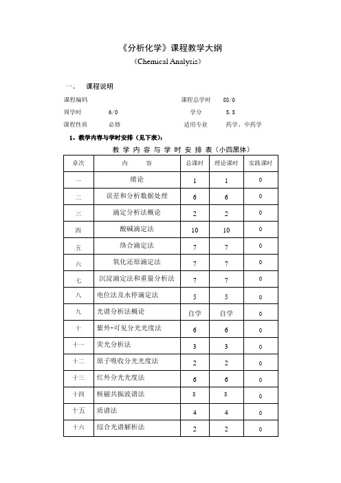 药学、中药学《分析化学》教学大纲08版