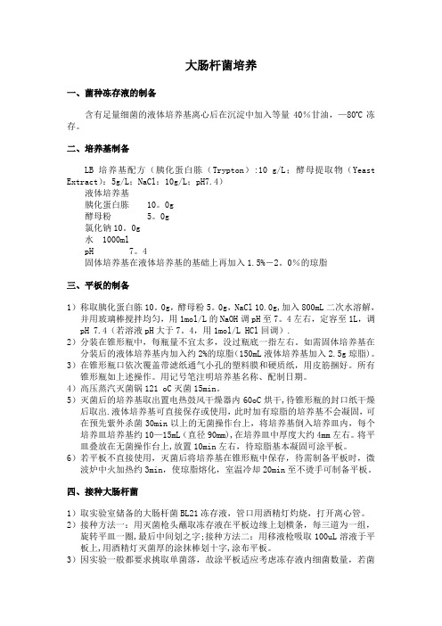 大肠杆菌培养基配制及培养方法