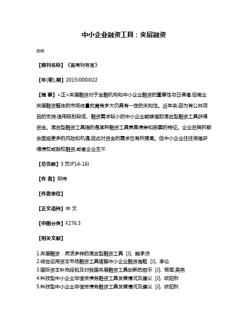 中小企业融资工具:夹层融资