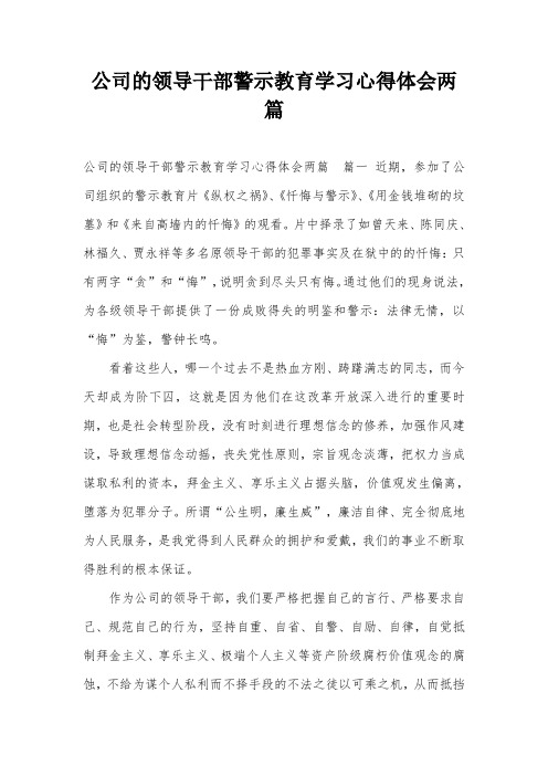 公司的领导干部警示教育学习心得体会两篇