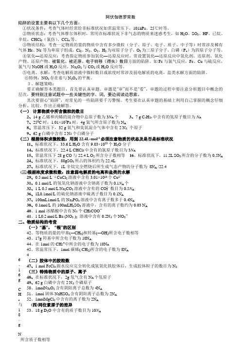 高考化学 阿伏伽德罗常数选择题