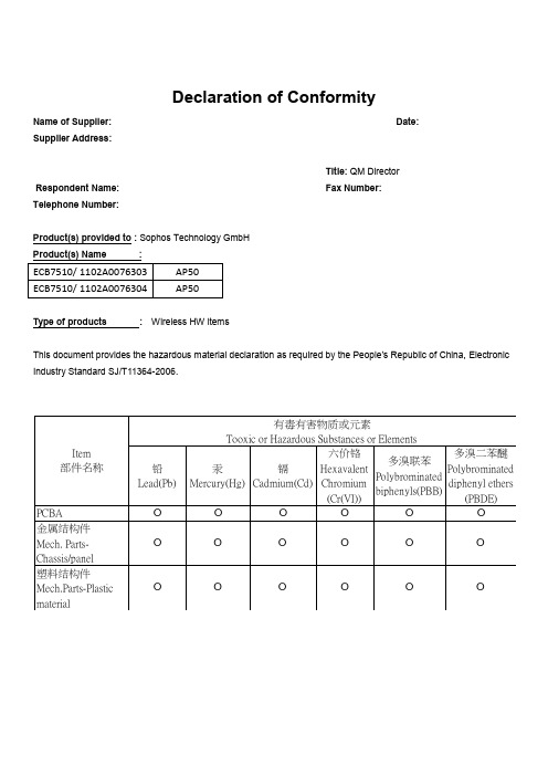 中国RoHS自我宣告(范本)
