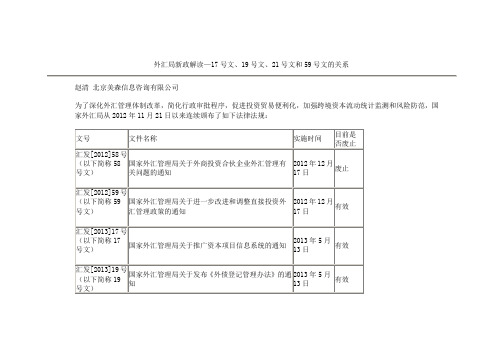 外汇局新政解读—17号文、19号文、21号文和59号文的关系资料