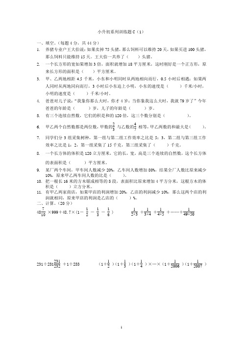 名校小升初数学模拟6套题C级难度